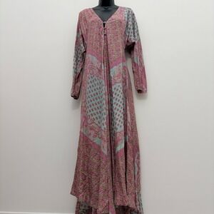 Blue Boheme Maxi Dress Paisley Floral Boho OS Pink Turquoise
